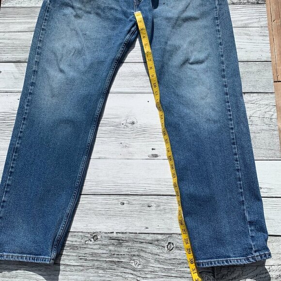 Levi's 505 Regular Fit Distressed Light Wash Denim Straight Leg Jeans - Picture 9 of 11